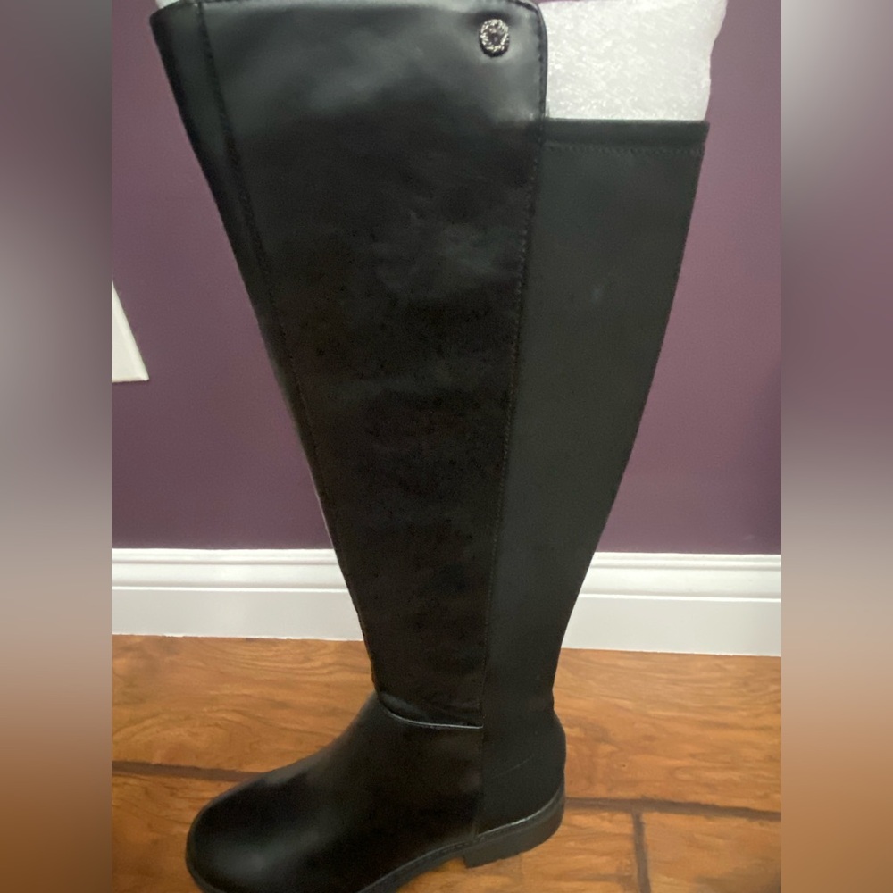 Anne Klein Black Leather and Fabric Boot - Picture 6 of 11